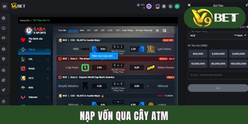 Nạp Tiền V9BET | Hướng Dẫn Gửi Vốn Bằng 4 Hình Thức Phổ Biến 4 Nạp vốn qua cây ATM
